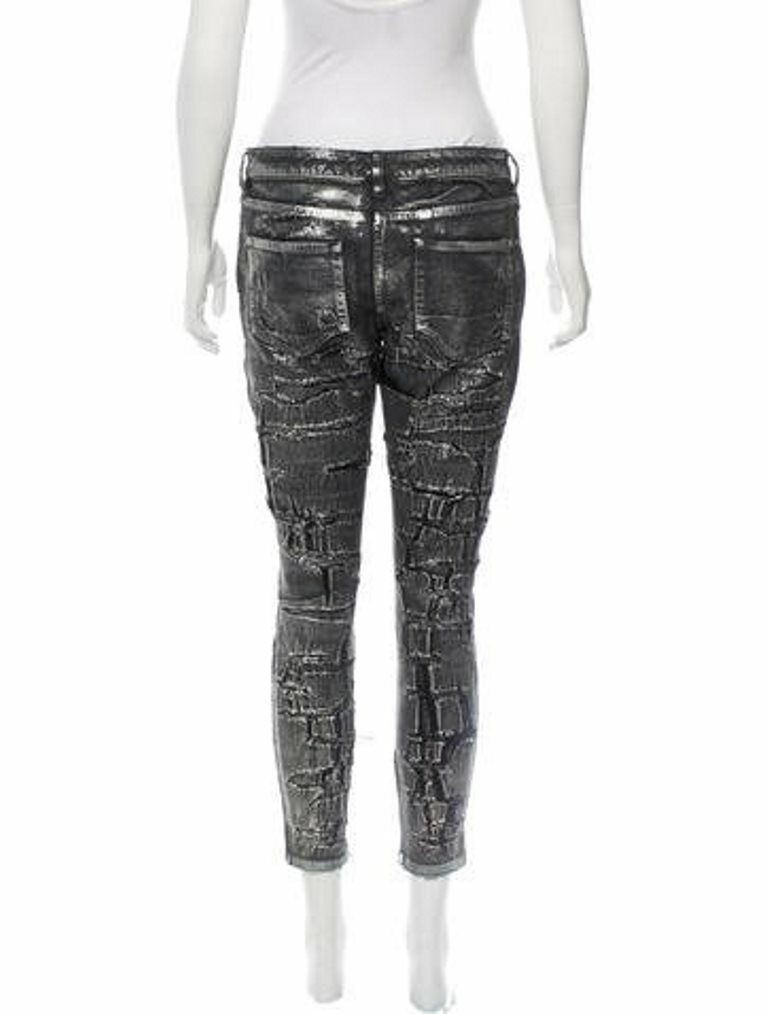 $1250 New Faith Connexion Metallic Coated Distressed Skinny Jeans 