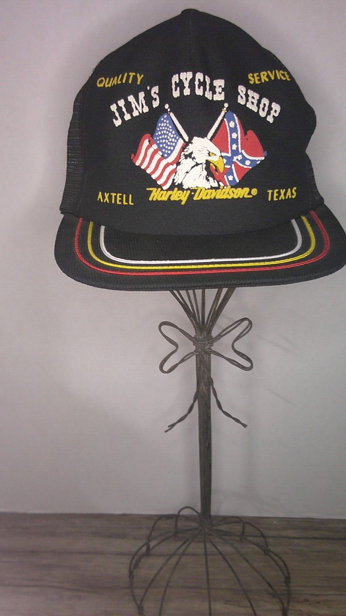 Jim's cycle shop Harley Davidson w/ red, gold and yellow stitched