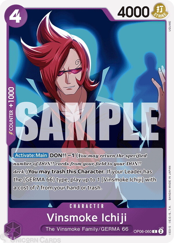 OP06-060 Vinsmoke Ichiji : Common English One Piece TCG Card : PRB01: One Piece