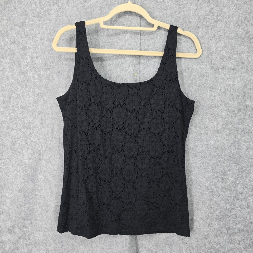 White House Black Market Women Tank Size Large Black Stretch, Preppy