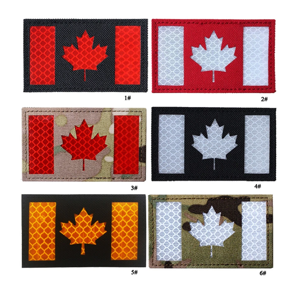 Reflective Canada CA National Flag IR Patch Hook Loop Backing Fastener DIY Badge - Image 3 of 4