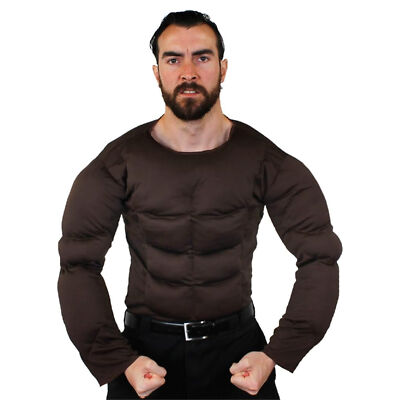 DUNKELBRAUN FAKE MUSCLE BRUST GEPOLSTERTES SHIRT TOP SCHICKES KLEID SUPERHELD BODYBUILDER