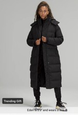 Lululemon Black Wunder Puff Long Women Jacket Coat Size Uk 14 (us 10)