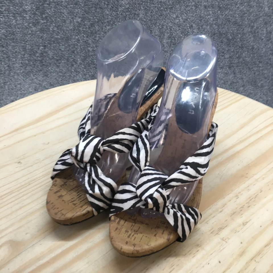 Unisa Heels 女式 9 M Unjojo2 斑马纹高跟鞋白色黑色织物结带 — 第 3/4 张图片