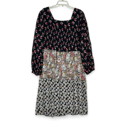 Vicky Tiel Tiered Mixed Floral Print Smocked Dress Sz 3X  Boho Cottage Prairie