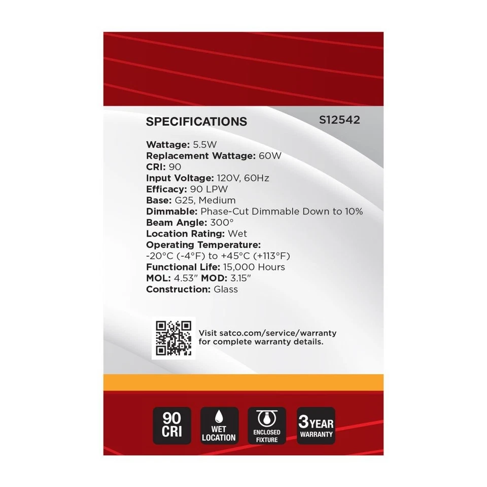 Satco S12542 - 5.5 Watt LED G25 Bulb - Gold Crown - 2700K (2, 6, OR 12 Pack) - Image 3 of 4