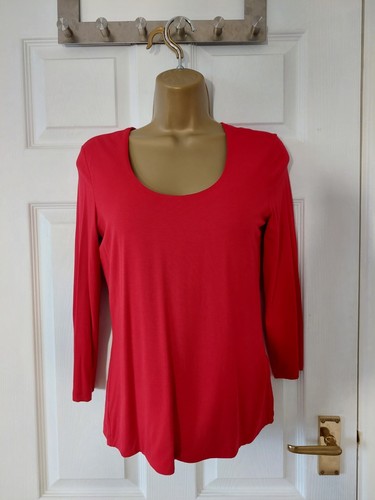 HOBBS Bright Red Scoop Neck Top | S | 3/4 Sleeve | Double Layer Viscose Jersey