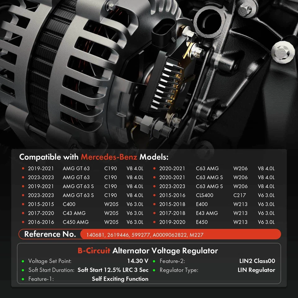 Regulador alternador para Mercedes-Benz C400 E400 E450 Sprinter 2500 GL450 14,30 V Foto 2 de 4