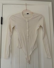 MONROW Ivory Button Front Long Sleeve Bodysuit Women's XS