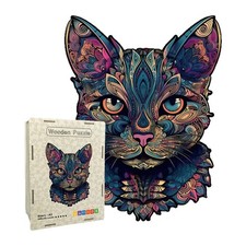 Cat Puzzle Animal Shape Jigsaw Toy Interesting Colorful Cat Wooden