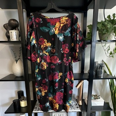 Catherine Malandrino 100% Silk Pencil Dress Black Floral Pockets Sz 8
