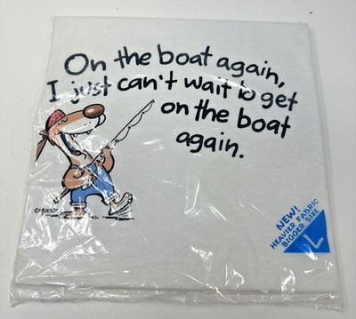 Mens NEW Vintage Hallmark Shoebox Greetings Short Sleeve T Shirt Fishing Boat L
