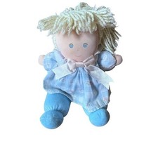 Eden Blue Plaid Dress Stuffed Plush 10" Blonde Ponytail Yarn Hair Girl Doll