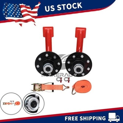 2Pack Shipping Container Wheels 8x6.5 Lug Wheels Kit with Ratchet Strap US