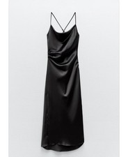 Zara Slip Dress Womens XS Black Satin Maxi Cowl Neck Strappy NWT Evening Formal