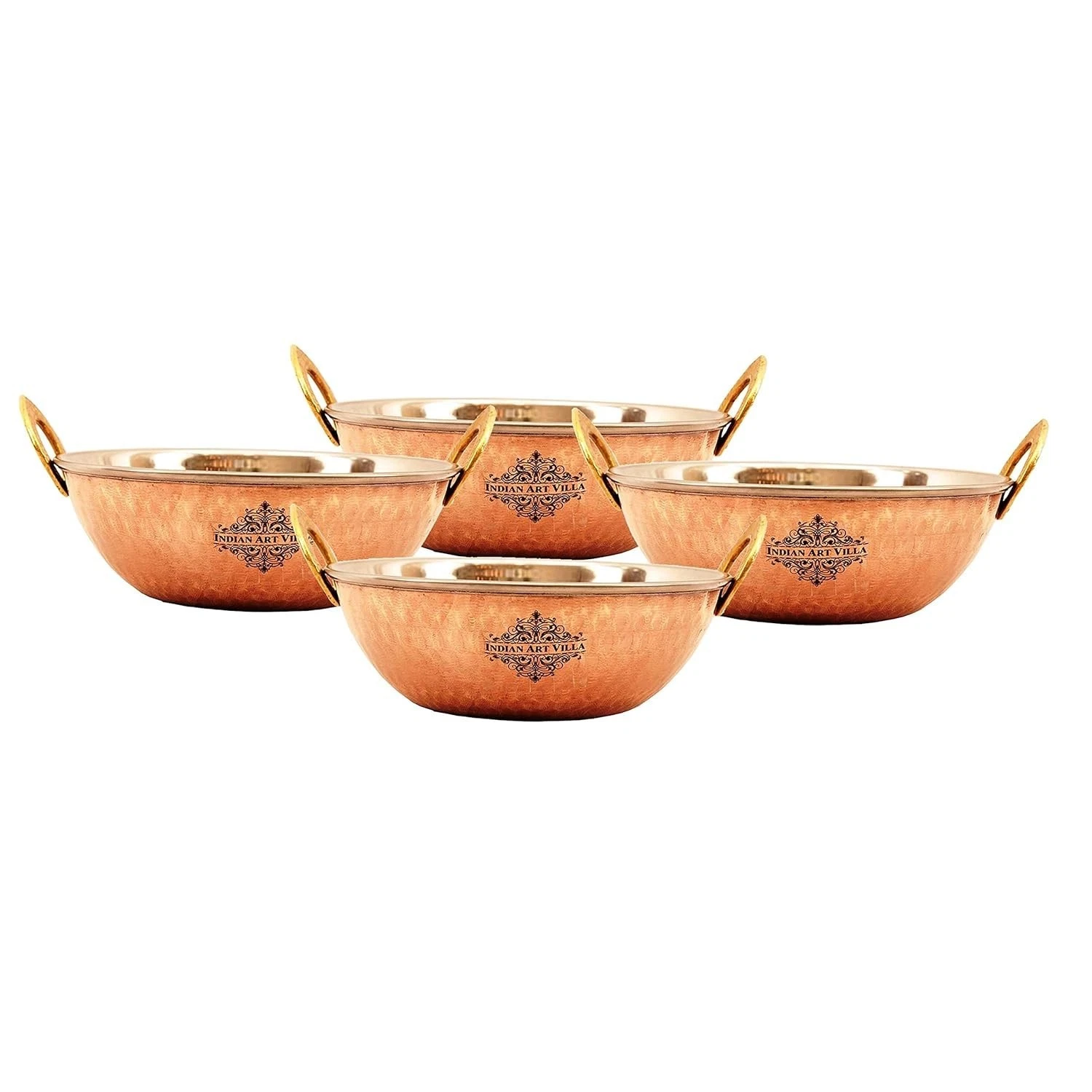 Set of 4 Hammered Design Steel Copper Serving Small Kadhai Wok Bowl 350ML