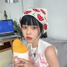 Cottagecore Mushroom Crochet Headscarf Knit Hair Bandana Retro Triangle Kerchief