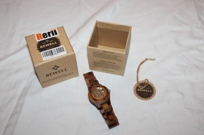 Bewell Wooden Watch Mens 49mm Brown Natural Wood Date