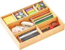 Large Bamboo Desk Drawer Organizer, Wood Office Junk Tray, 15'x12'  2.4' Tall