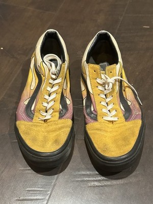 Vans Old Skool Racer Flames Black Yellow White Skate Shoes Size 7 Women 5.5 Men