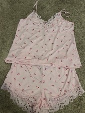 NWOT RARE FIND Jessica Simpson PINK Cherry   Tank Shorts Lace Pajama PJ SET
