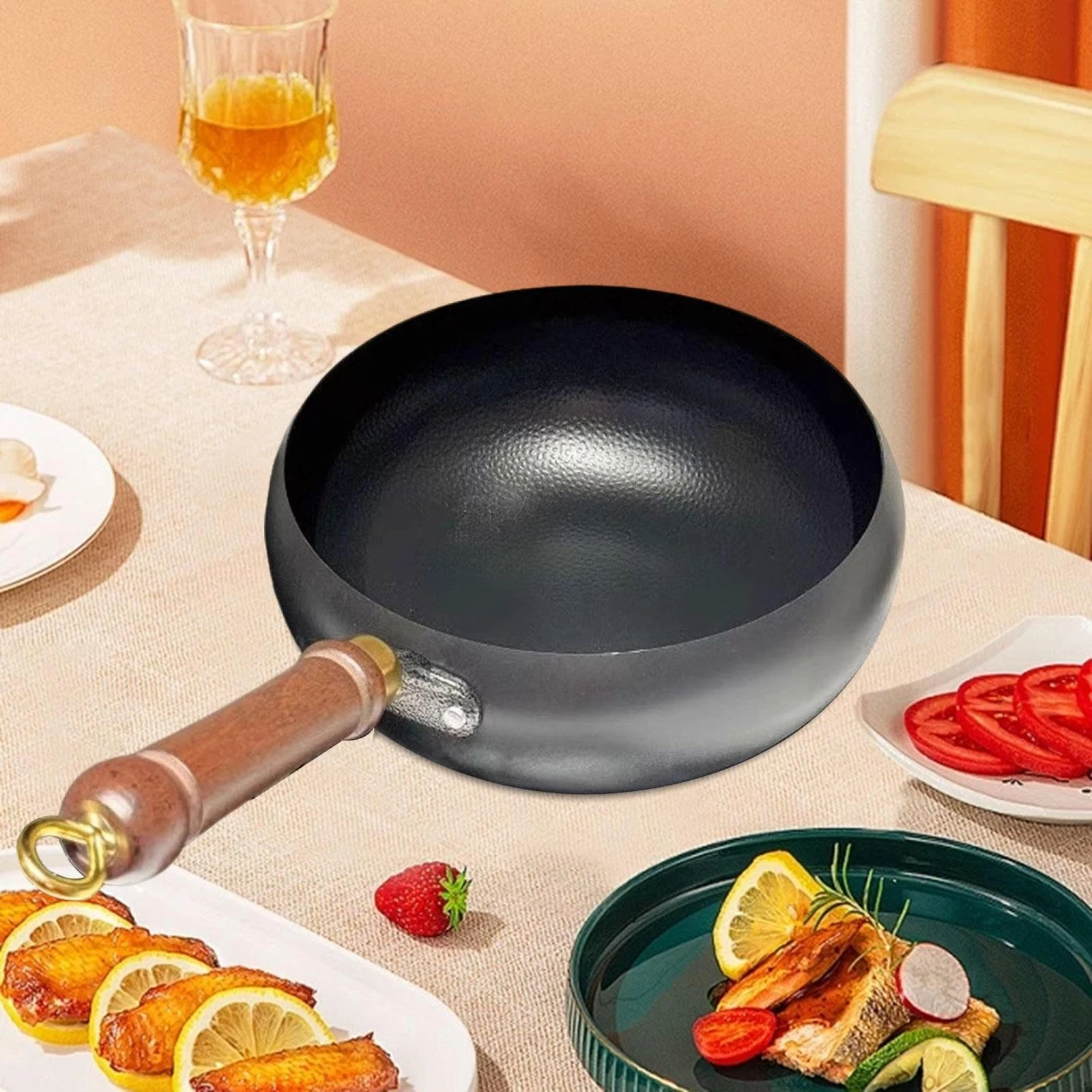 Wok Pan Stir Fry Storage Multifunctional No Coating Comfortable Handle Cookware