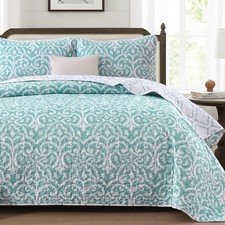 Menghomeus Aqua Quilt Set Queen Boho Bedspread Coverlet Set 3 Pieces Lightwei...