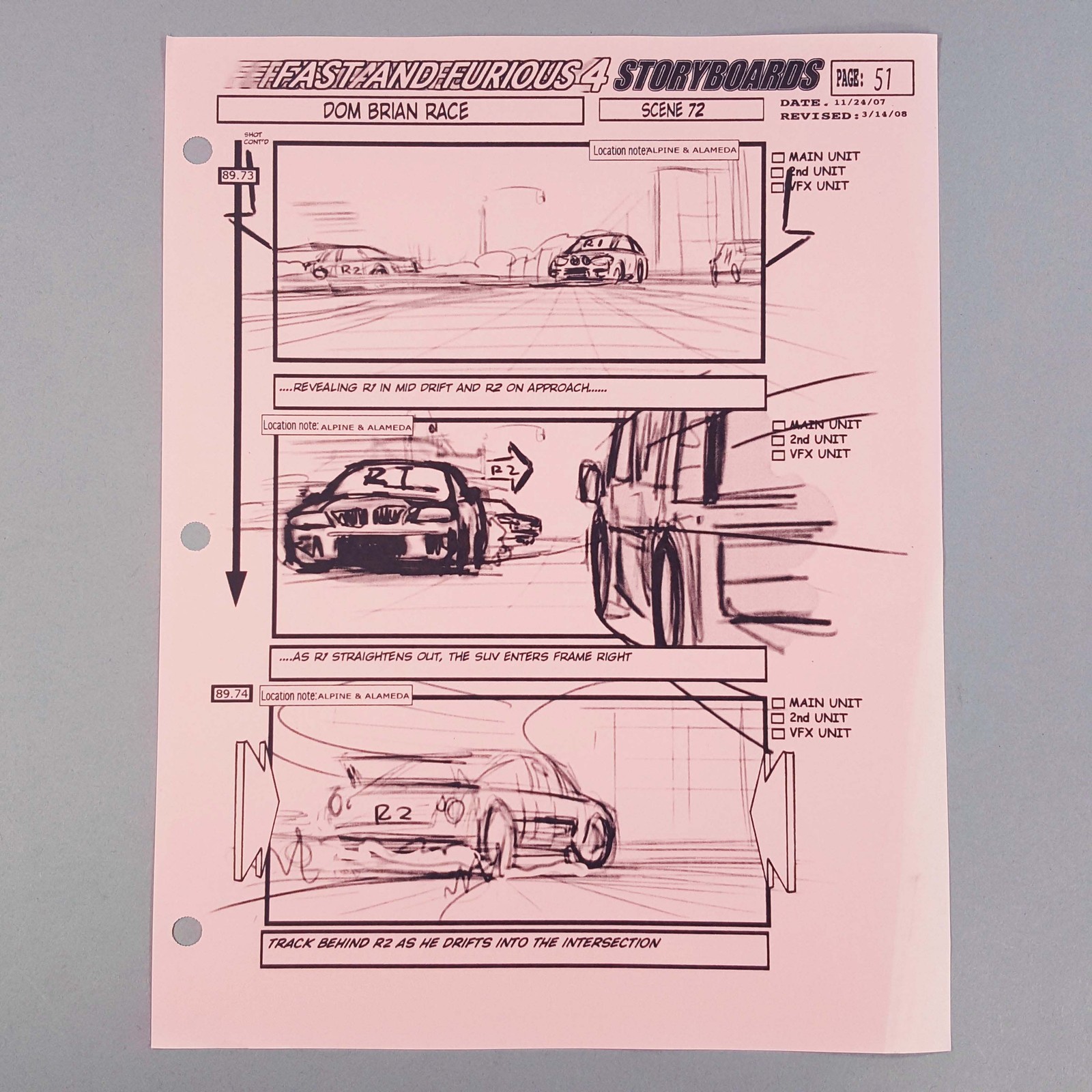 Fast & Furious Storyboard Dom Straightens Out R1 as SUV Enters Frame, COA