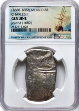 1668-1682 Mexico 8R Real Charles II Silver Shipwreck Treasure Cob NGC Genuine