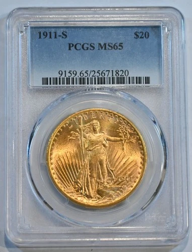 1911 S  US Gold $20 Saint-Gaudens Double Eagle - PCGS MS65  GEM BU!!!!