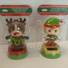 Solar Dancing Elf & Blinking Reindeer Set of 2 Christmas Holiday Novelty Toys