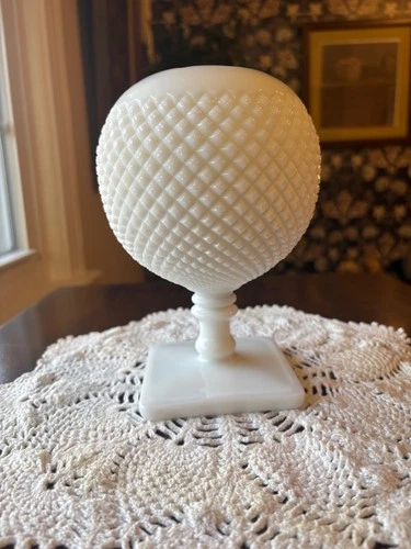 Vintage Westmoreland English Hobnail Milk Glass Ivy Ball Pedestal Vase