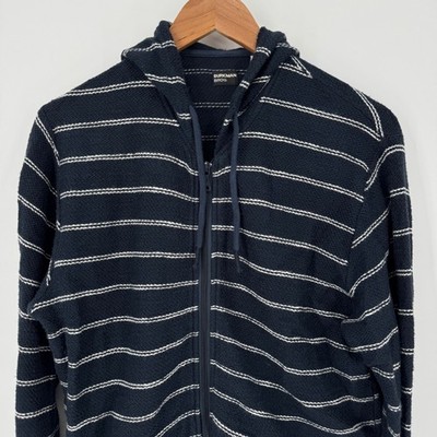 Burkman Bros Mens Small Hoodie Full Zip Striped Cotton Blend Casual Jacket