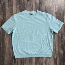 VTG Sweatshirt Unisex Large Blank Mint blue Short Sleeve Crewneck 90s Grunge Gym