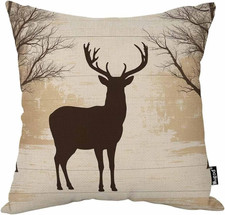 Deer Decorative Throw Pillow Cover Case Vintage Animal Moose Elk Antler Horn Tre
