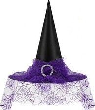 Halloween Witches Hats Foldable Lace Witch Hat for Decoration Witch Costume for