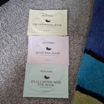 PEAUAMIE Under Eye Mask 3 Pack - 24k Gold Eye, Rose Eye, Hyaluronic Acid Eye