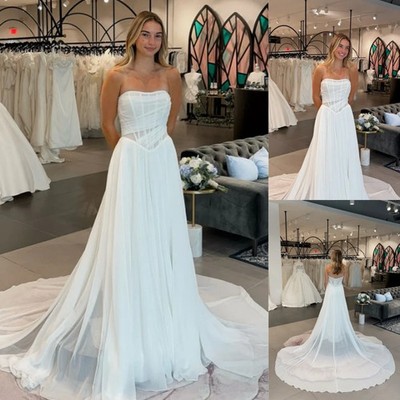 Chiffon Wedding Dresses White Sleeveless Beach Boho Ivory A Line Bridal Gowns