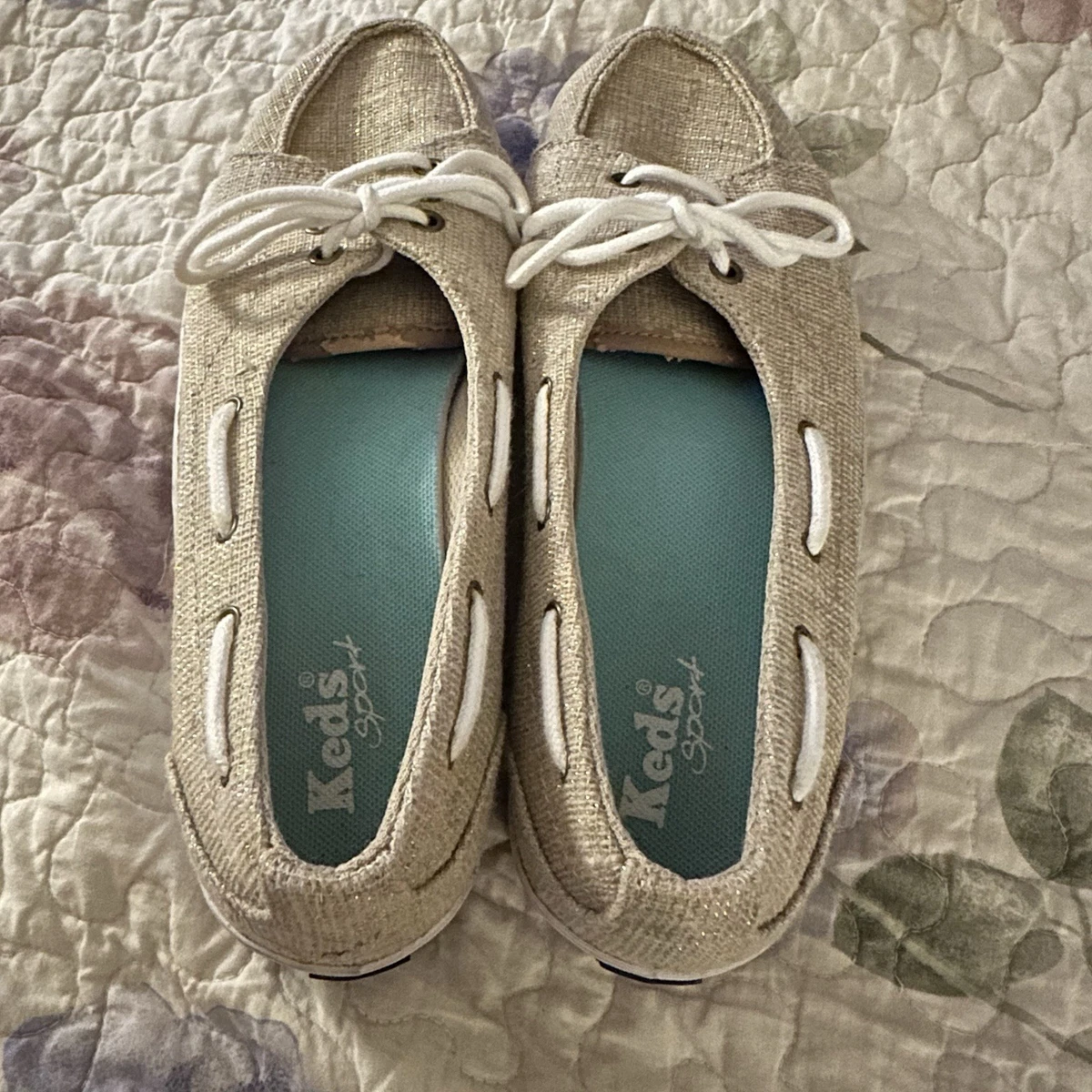 Keds Sport Beige And Gold Canvas Lace-Up Comfort Cushioned Sneakers Women’s US 8