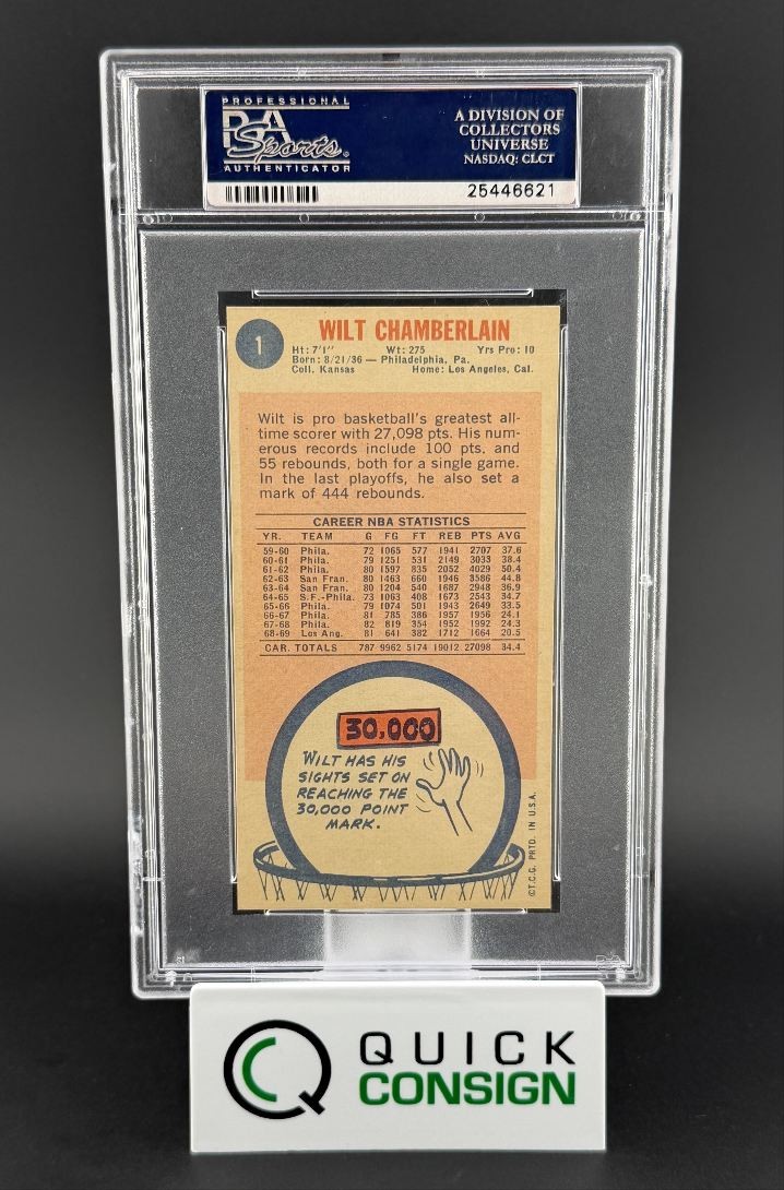 WILT CHAMBERLAIN 1969-70 TOPPS BASKETBALL LOS ANGELES #1 PSA 8 Q6995 view 2
