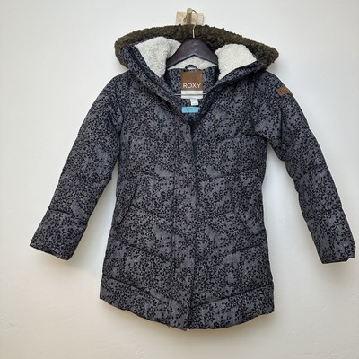 Roxy Ellie Faux Fur Waterproof Insulated Snow Coat Womens S Grey Blurry Flowers