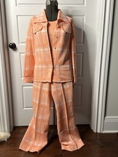 Vintage 1970's Women Polyester Plaid Pantsuit 3 pieces JC Penney Fashions 