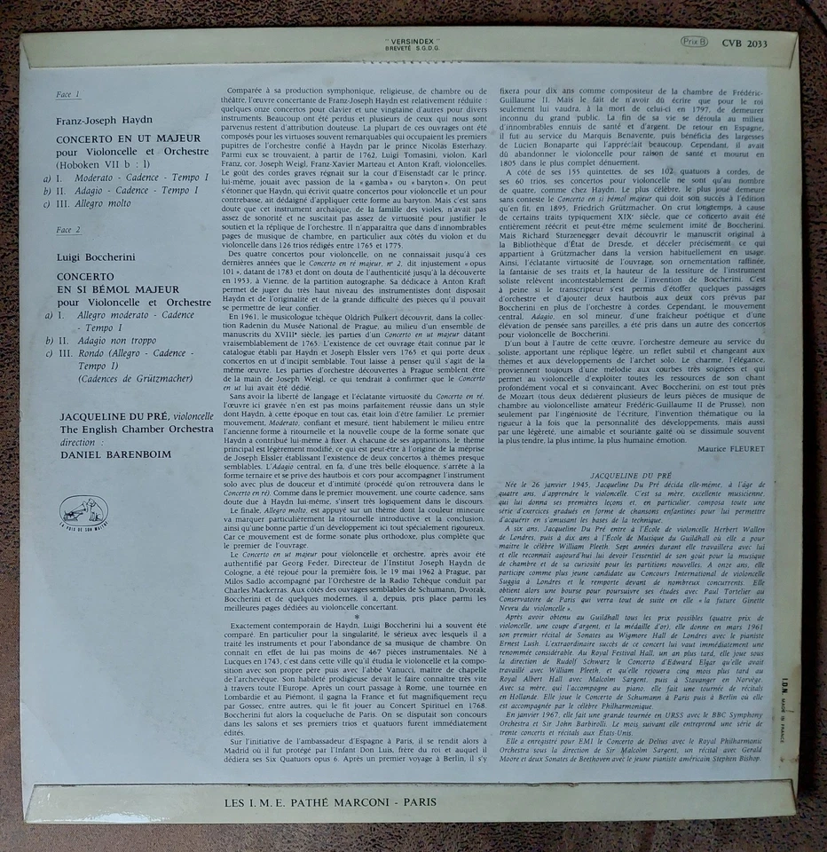 JACQUELINE DU PRE LP (EX)  SUPERBE ETAT : Haydn concerto / Boccherini concerto.. - Photo 2/4