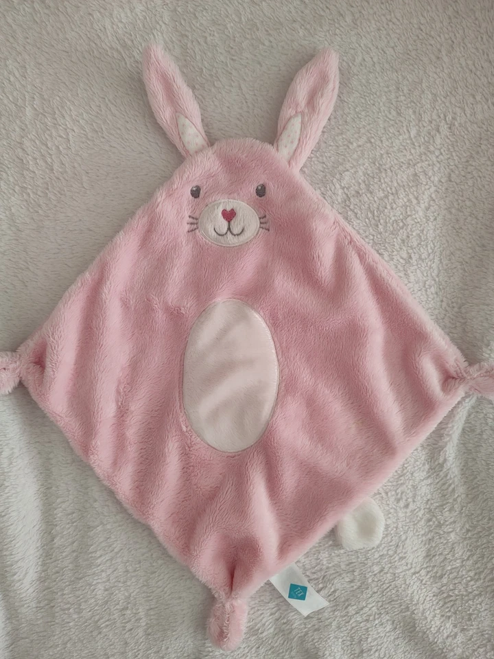 Doudou Plat Tex Lapin Rose Oval blanc Nez Coeur Rose - Photo 1/1