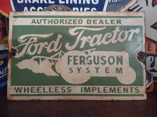 VINTAGE FORD TRACTOR FERGUSON SYSTEM PORCELAIN SIGN FARM TRACTOR IMPLEMENTS