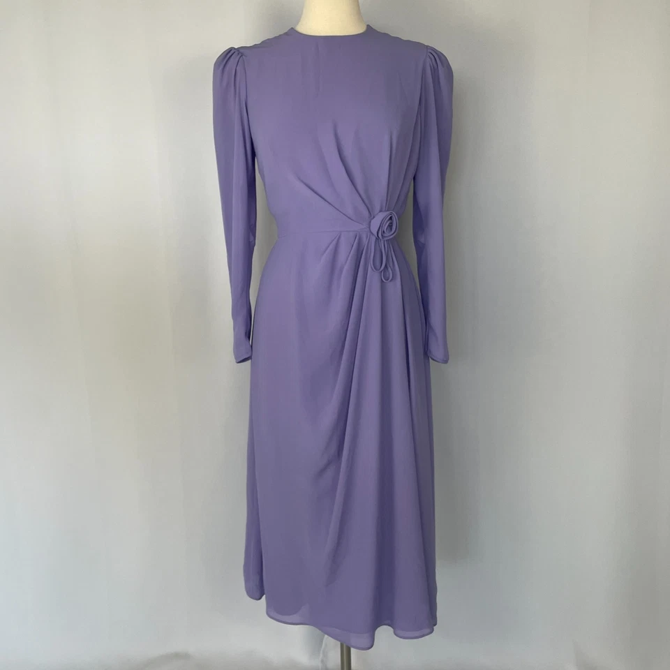 Vestido de Cóctel Vintage Talla 12 Púrpura Sólido Mangas Abullonadas Formal Fiesta Midi Años 80 Foto 2 de 4