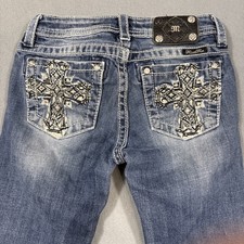 Miss Me Girls Jeans Youth 14 Blue Capri JK5772P Cross Embroidery Stretch Denim