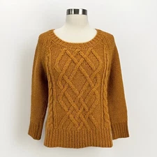 Wilfred Aritzia Womens Cable Sweater Wool Alpaca Blend Sz S Caramel Preppy Boho