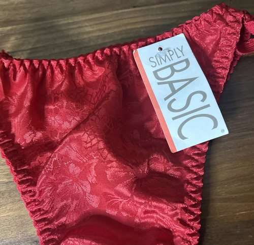 Vtg Simply Basic String Thong Panties Second Skin Shiny Satin Size 8 Red Y2K - Picture 2 of 6