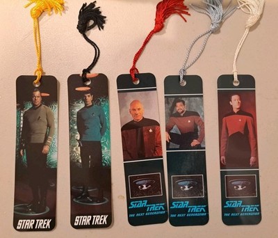 Vintage Lot of 5 Star Trek Bookmarks /Picard/ Riker/ Data / Kirk / Spock